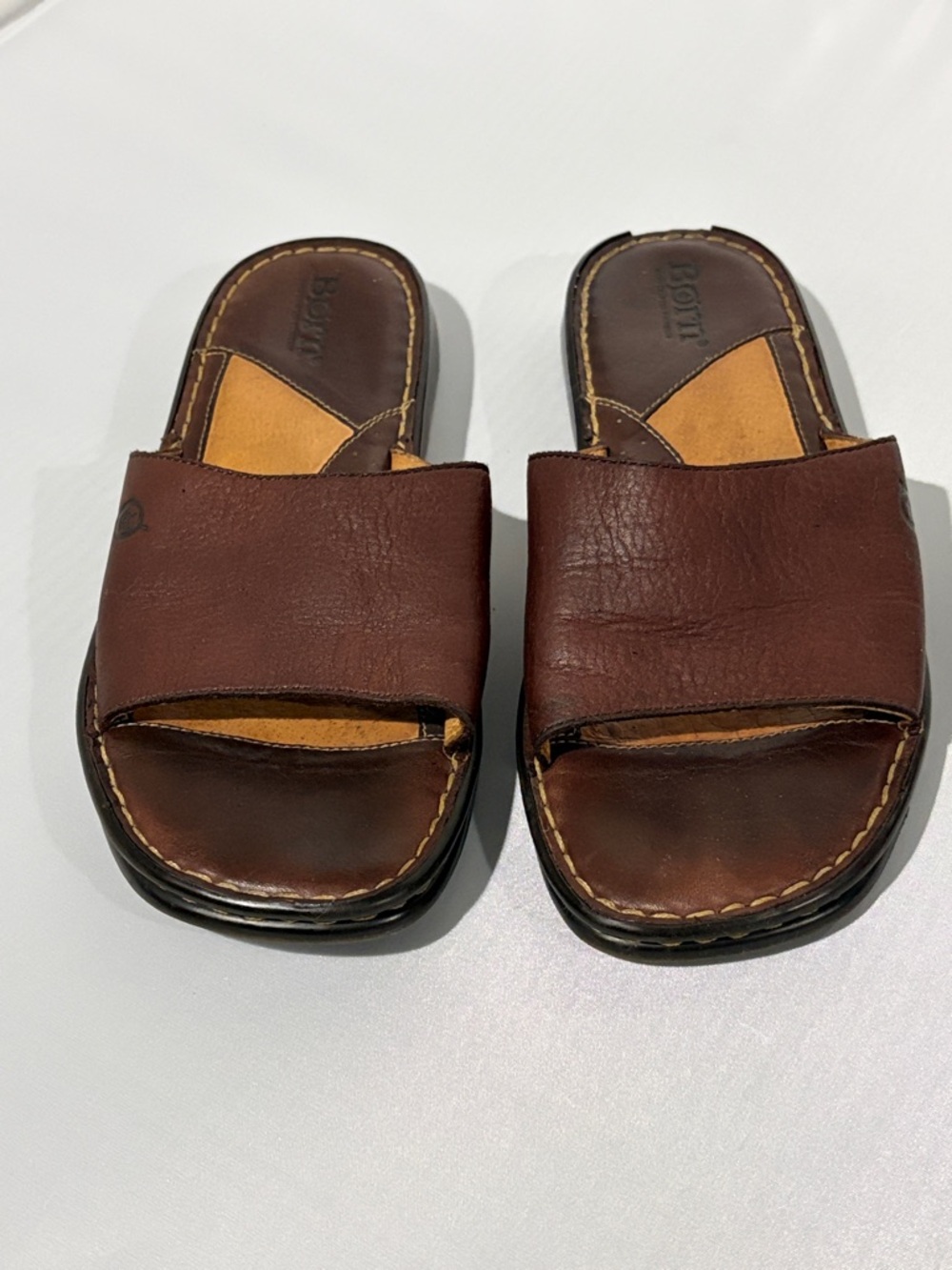 Born Men's Dark Burgundy Leather Slide Sandals